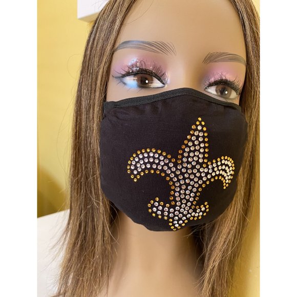 New Orleans Saints Bling Rhinestone Face Mask - Picture 4 of 11